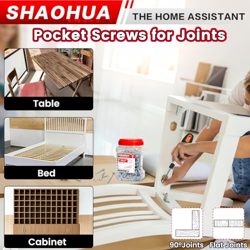 500 Pcs #8 2" Pocket Hole Screws, Coarse Thread for Furniture, Cabinets, Compatible with Kreg Jig, Zinc Plated Pocket Screws for Indoor Use, Portable Handheld Box w/ SQ2 Square Drive Bit - size: B. #8 2"