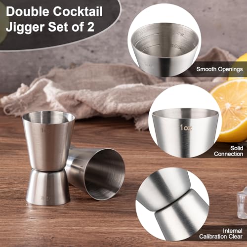 Briout 2Pc Double Cocktail Jigger for Bartending,1OZ 1/2OZ,Flat Edge Silver - color: Frosted Silver, size: Flat Edge-0.5oz/1oz-2PC