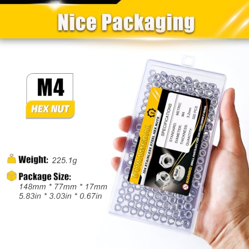 M4 Hex Nuts 320Pcs 304 Stainless Steel A2-70 Rustproof Metric - size: Metric M4;320pcs