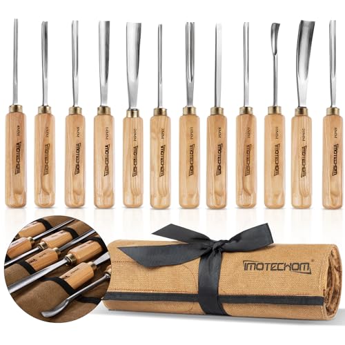 12-Piece Wood Carving Chisel Tools Set, Sharp CR-V Steel Blades - size: 12-Piece with Ash Handle