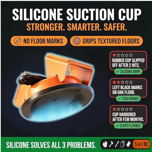 Floor Gap Fixer Tool, Fix Laminate LVP & Vinyl Plank Floor Gaps Without Contractor, Heavy Duty 45° Double-Sided Strike, 5-in-1 Complete Kit with Silicone Suction Cup, Rubber Mallet & Slot Cutter