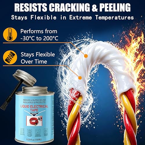 5.29 oz Liquid Electrical Tape – Quick-Drying Insulating Glue, Waterproof & High Temp Resistant, Liquid Wire Insulation Rubber with Brush Cap for Wires, Cables, Outdoor Equipment (White) - color: White