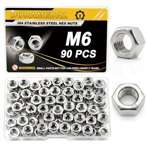 90Pcs M6 Stainless Steel Hex Nuts M6-1.0 Metric 304 A2-70 - size: Metric M6;90pcs