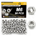 90Pcs M6 Stainless Steel Hex Nuts M6-1.0 Metric 304 A2-70 - size: Metric M6;90pcs