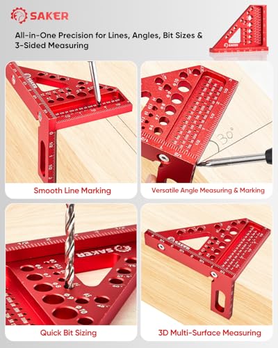 Saker 3D Multi-Angle Measuring Square Tool, Aluminum Alloy Carpenter Square - size: 4.4inch