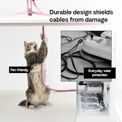 Pixio 10FT Tubing Cable Sleeve – Pink 1/2 inch Flexible Cable Management Sleeve for PC, Gaming, TV & Office, Wire Organizer for Desk Cable Cleanup - color: Pink