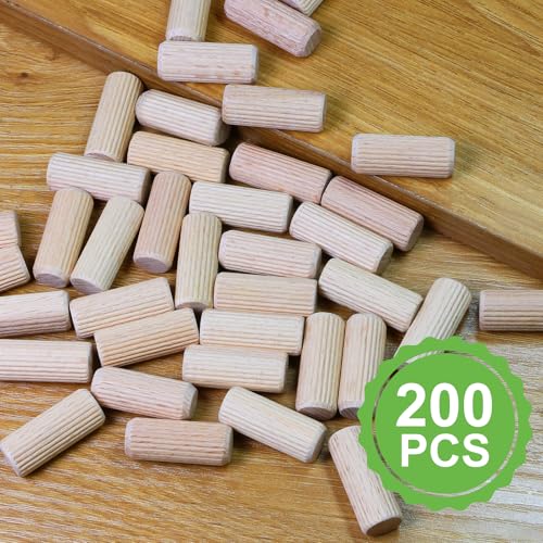 1/2" x 1-1/4" Wooden Dowel Pins, FoDau770 Fluted Wood Dowel Rods, Natural Beech Wood Dowel Pegs for Crafts, Woodworking, DIY Furniture - 200 Pieces - size: 1/2" x 1-1/4"