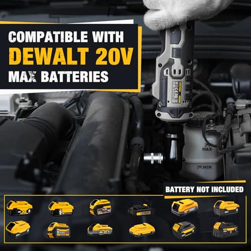 3/8" Cordless Ratchet Wrench Fit DEWALT 20V Battery, 88Ft-lbs(120N.m)500RPM - color: Gray