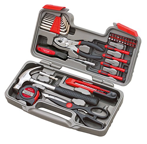 Apollo Tools 39 Piece General Household Tool Set, Red/Black DT9706 - color: Red, size: 39-Piece (with Slip Joint Pliers + Scissors)
