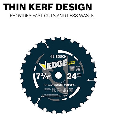 BOSCH DCB724 7-1/4 in. 24 Tooth Edge Circular Saw Blade Brute Carbide for Applications in Framing - size: 7-1/4" Diameter, style: 24 Teeth