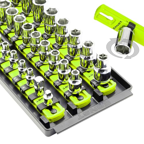 Ernst Manufacturing 8498HV 13-Inch Socket Boss, Premium 3-Rail Multi-Drive Socket Organizer, High Visibility - Made in USA - color: Hi-Viz, style: 13-Inch
