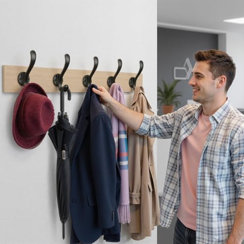 10 Pack Coat Hooks Wall Mount Heavy Duty Utility Retro Double Hooks for Hanging Coats,Hat, Towel, Key, Robe, Scarf, Bag, Cap (Black) - color: 10 Pack-Black