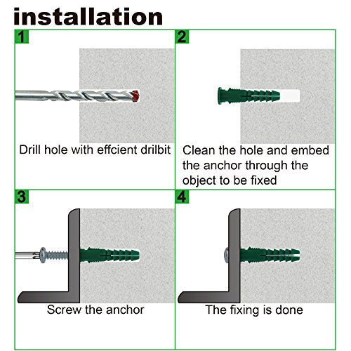 T.K.Excellent Plastic Drywall Anchors and Screws Kit, Ribbed Anchors Assortment Screws Kit, Wall Anchor Kit 400Pcs