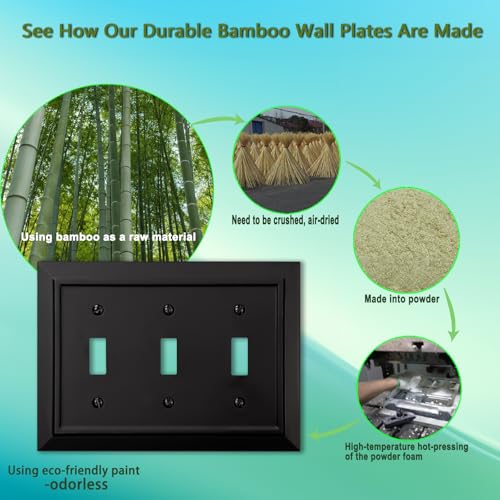 Classic Architecture Wall Plates,Light Switch covers, Electrical Outlet Covers, Duplex receptacle wall plates,Mid Size Bamboo Fiber Material Switch plates Matte Black (3 Gang Toggle 1PK) - style: 3 Gang Toggle 1PK