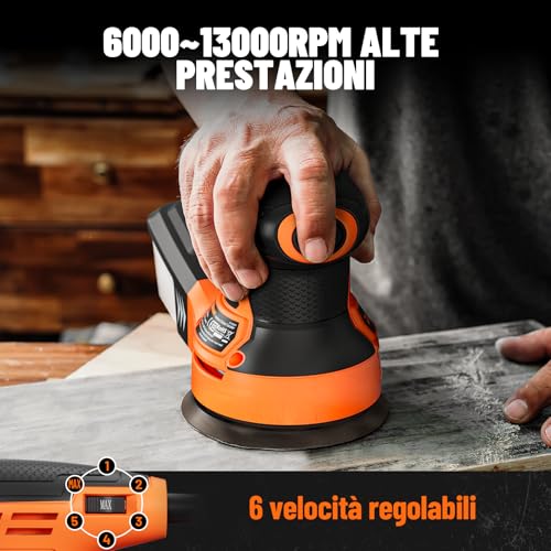 DOVAMAN Orbital Sander, Up to 13000 rpm, 3A Random Orbit Sander, - color: B-orange