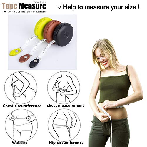Sewing Tape Measure, Medical Body Cloth Tailor Craft Dieting Measuring Tape, 60 Inch/1.5M Dual Sided Retractable Ruler with Push Button Round(1 Pack, Blue) - color: Black Brown Green 3 pack