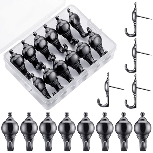 Hotop 30 Pieces Pin Hooks Push Pin Hangers, 20 lbs Push Hanger, Picture Hanging Nails for Home Office Fabric Wall Wooden (Retro Style,Black) - color: Black, style: Retro Style