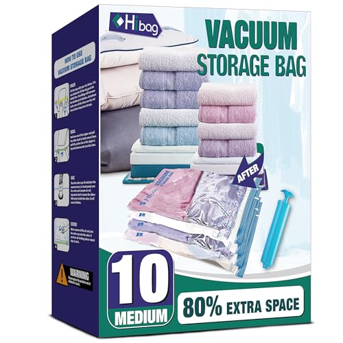 Vacuum Storage Bags, 10 Medium Space Saver Vacuum Seal Bags, Space Bags, Vacuum Sealer Bags for Clothes with Travel Hand Pump (10M) - size: 10-Medium