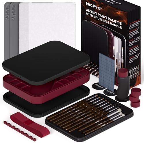 Nicpro Miniature Painting Kit with Wet Palette, Painting Handle & Brushes - color: Red & Black