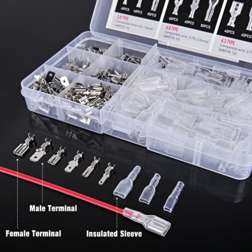 Nilight 480PCS Insulated Male and Female Spade Terminals | Open Barrel Copper Crimp Electrical Tin Plated Wire Connector 22-16AWG 22-14AWG 18-14AWG for Automotive Car Audio Speaker Wiring Projects - color: 480PCS Crimp Terminals
