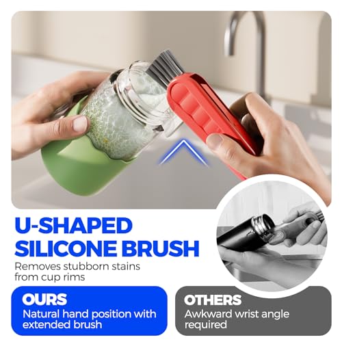 Holikme 6 Pack 4 in 1 Cup Lid Cleaning Brush 3 Straws Bottle Brush,Red - color: Red