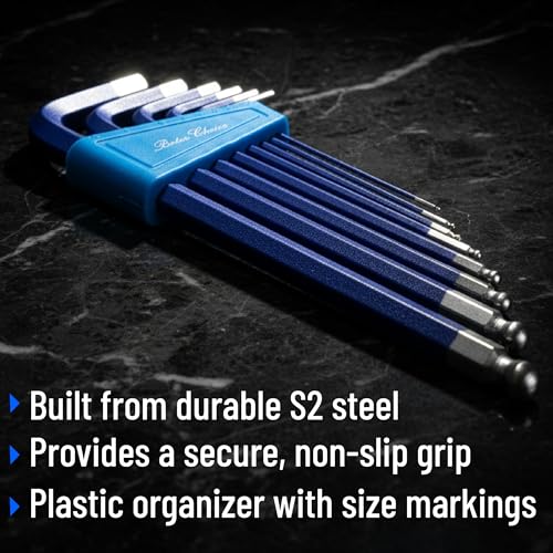 Bates- Long Allen Wrenches Set, 9 Pack, 3.5" to 9" Length, Blue, Metric Hex Key Set (1.5mm to 10mm), Long Allen Wrench Set with Exrta Long Arm and Ball End for Precision, Mechanics, DIY, Home Repairs