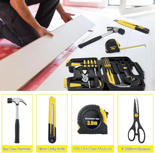MARTCOLOR 58-Piece Household Tool Set, Yellow Hand Kit with Storage Case - color: Yellow