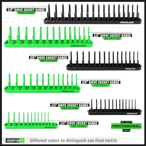 SWANLAKE Socket Organizer Tray, 6-Piece Socket Holder Tray, SAE and Metric, 1/4", 3/8", and 1/2" Drive Sockets Organizer for Toolboxes - style: 6PCS Long