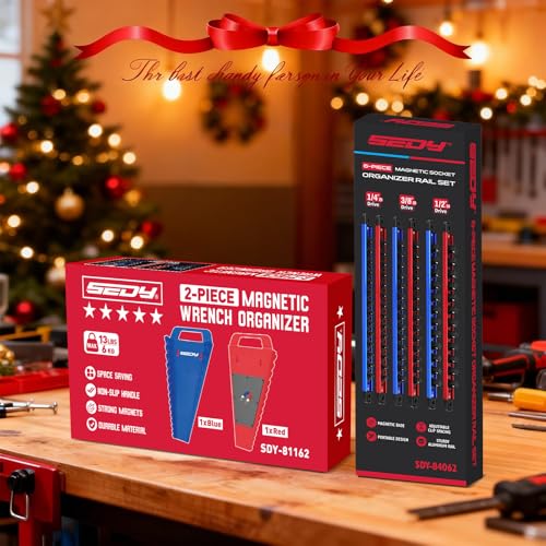 8-Piece Magnetic Socket and Wrench Organizer Set, Metric & SAE, 1/4", 3/8", 1/2" Drive Socket Rail, 24-Slots Wrench Holder with Non-Slip Handle for Toolbox Drawer Storage (Socket Wrench not Included) - style: 8-Piece High-Capacity Combo