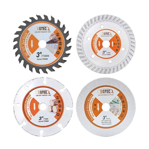 BGTEC Circular Saw Blade - 4PCS 3" Cutting Disc Arbor 3/8" for Wood Plastic Concrete Glass - style: TCT+Wood+Concrete+Glass
