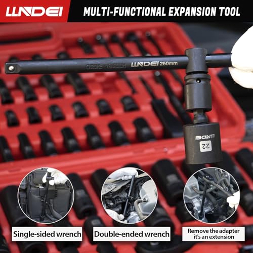 LLNDEI 1/4 & 3/8" Drive Impact Socket Set 186Pcs SAE/Metric - size: 186-Piece 1/4" & 3/8" Drive Socket Set