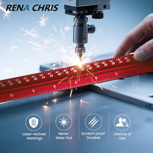 Rena Chris 2PCS Architectural Scale Ruler: 12" Imperial Aluminum Alloy Metal Architecture Measuring Tools, Engineering Drafting Construction Drawing Blueprints Triangular Architect Scaling Rulers - color: Red+Blue