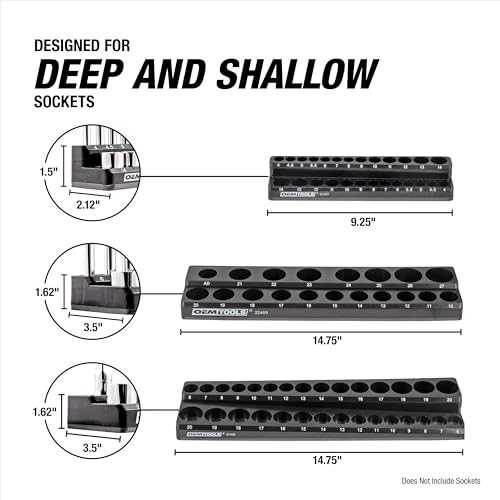 OEMTOOLS 22487 3 Piece Metric Magnetic Socket Organizers for Toolboxes, Socket Holder, Black Tool Box Organizer | Metric Magnetic Socket Holder, Non-Marring Rubberized Base Socket Holders, 1/4, 3/8, 1/2 Inch Sizes, Clearly Marked Sizes - style: 3Pc Black