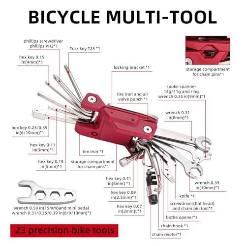 21 Bike Repair Multitool Kit with Carry Case, Portable Cycling Tool Kits (21 in 1), Bicycle Tools Kit Set with Allen Wrench, Chain Tool, Bicycle Spoke Wrench