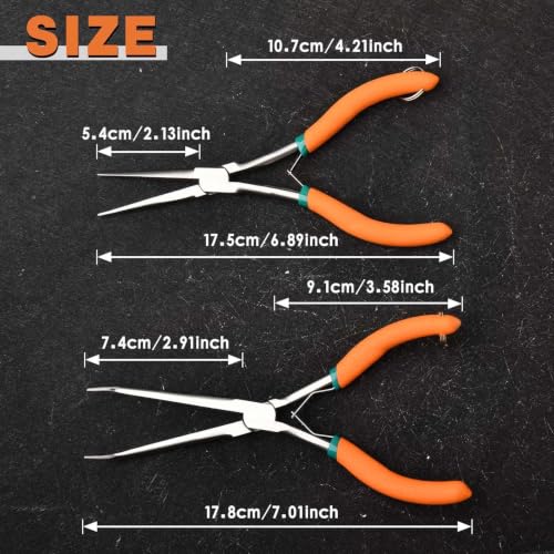 2 PCS Extra Long Bent & Straight Needle Nose Pliers Set for Jewelry Making & Fishing Hook Removal with Serrated Jaw & Lanyard - style: Extra Long Nose & Bent Nose