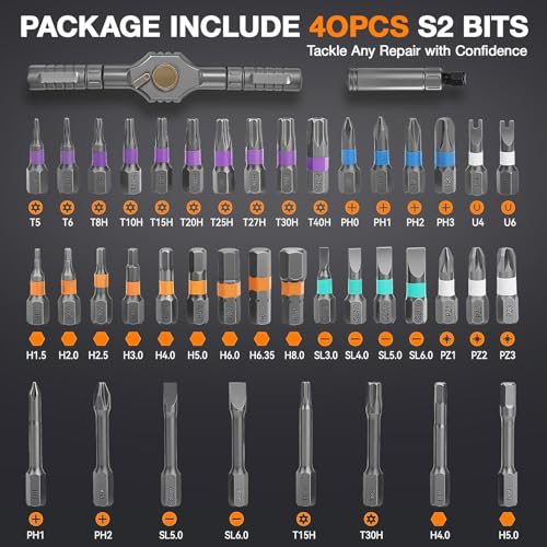 42 in 1 Magnetic Ratchet Screwdriver Set, DIY Ratchet Screwdriver Set with Precision Bits, Ideal for Home Repairs, DIY Projects, and Electronics, Ergonomic Rotatable Ratchet Handle and Storage Case
