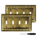 2 Pack Antique Brass Decorative Wall Plate, Quad Toggle Light Switch Cover - size: 4 Gang Quad Toggle