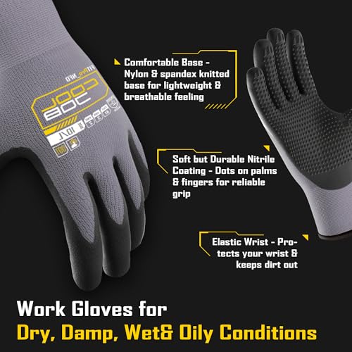 COOLJOB 3/6/12 Pairs Nitrile Nitrile Dipped Nylon Safety Work Gloves - size: Large, style: Classic Style(3 Pairs)