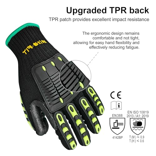 Anti Vibration Gloves, ISO 10819:2013 Certified, Rubber Coating - color: Atv003, size: XX-Large