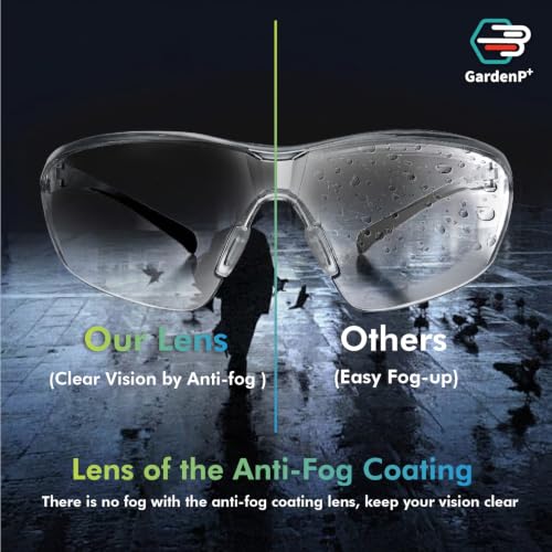 UV Protective Safety Glasses for Men/Women fit Sport/Work, Yard work, Lawn mowing, Ride, Shoot, ANSI Z87.1 Rated, Fog/Scratch Resistant Wrap-around Lens, Nose Pad Adjustable Black Temples