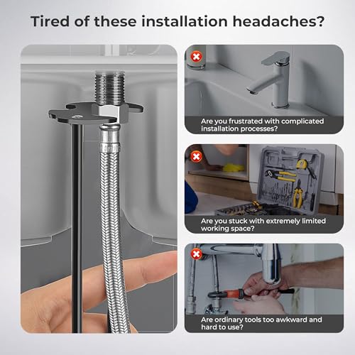 2Pcs Multifunctional Sink Wrench Set, 7 Sizes Basin Wrench Faucet Wrench, Under Sink Wrench Faucet Tool, Faucet Hose Spanner Sink Basin Wrench Four-Jaw Hex Wrench for Kitchen Bathroom Screws & Threads