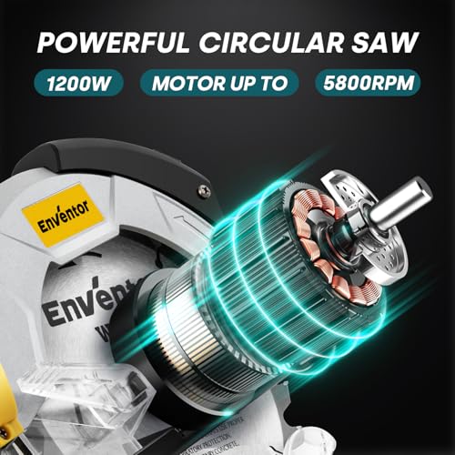 Enventor Circular Saw with Laser Guide, 2 Blades 7-1/4", 10A Corded Motor