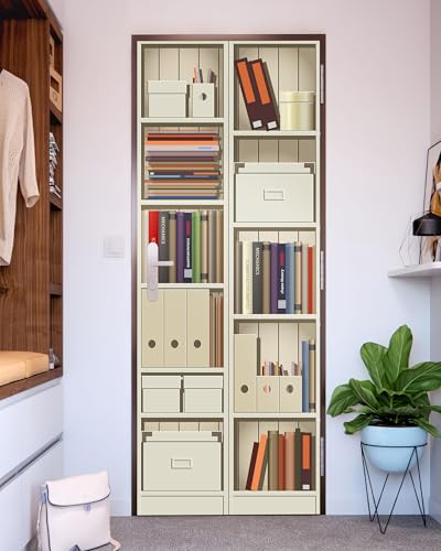 FLFK Door Mural Sticker - White Bookcase, Peel and Stick, Combined Size 30.3"x78.7", Split into 2 Pieces - color: Mt996, size: 30.3"x78.7"