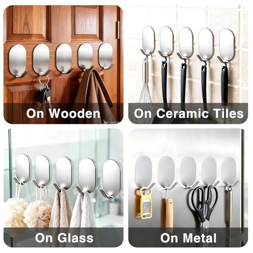 10 Pcs Metal Hooks, Adhesive Hooks for Hanging, Key Hooks, Wall Hooks, Coat Hooks, Door Hooks, Towel Holder, Picture Hanger, Stainless Steel Hooks, Storage Hooks, Utility Hooks (Silver) - color: Silver