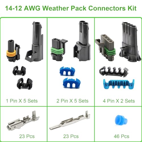 14-12AWG 1/2/4 Pin Waterproof Weather Pack Connector Kit with Crimping Tool - color: 1-2-4pin/12kit With Crimper
