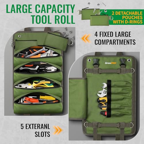 GrenPRO Roll Up Tool Bag With Detachable Pouches, Green - color: Green