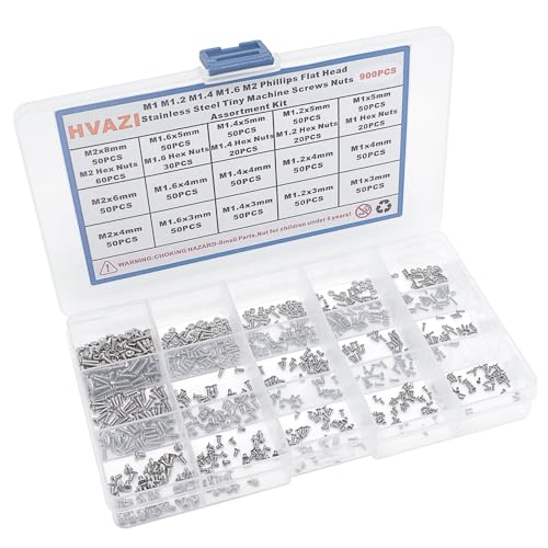 900PCS M1-M2 304 SS Phillips Flat Head Micro Machine Screws Nuts Kit - size: M1M1.2M1.4M1.6M2