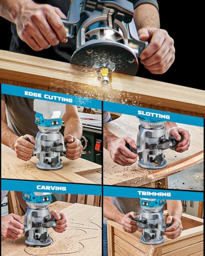 DIYTOOLIFZ Cordless Compact Router Compatible with Ma-kita Battery(Tool Only), with Double-Handle Router Fixed Base,800W 30000 RPM Brushless Wood Router, 15 Router Bits