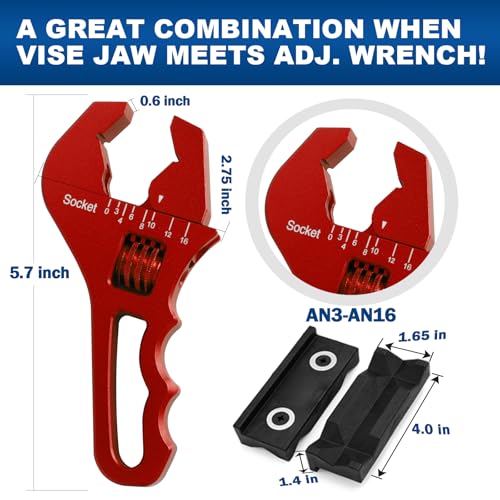 AN Fittings Wrench 3AN-16AN Adjustable AN Wrench Lightweight Aluminum,Compact Size,Red (With Nylon 4" Vise Jaws Pads) - color: Red, size: Small