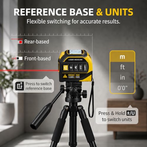 4-in-1 Laser Distance Meter, 328FT Laser Tape Measure & 16FT Auto-Lock Tape